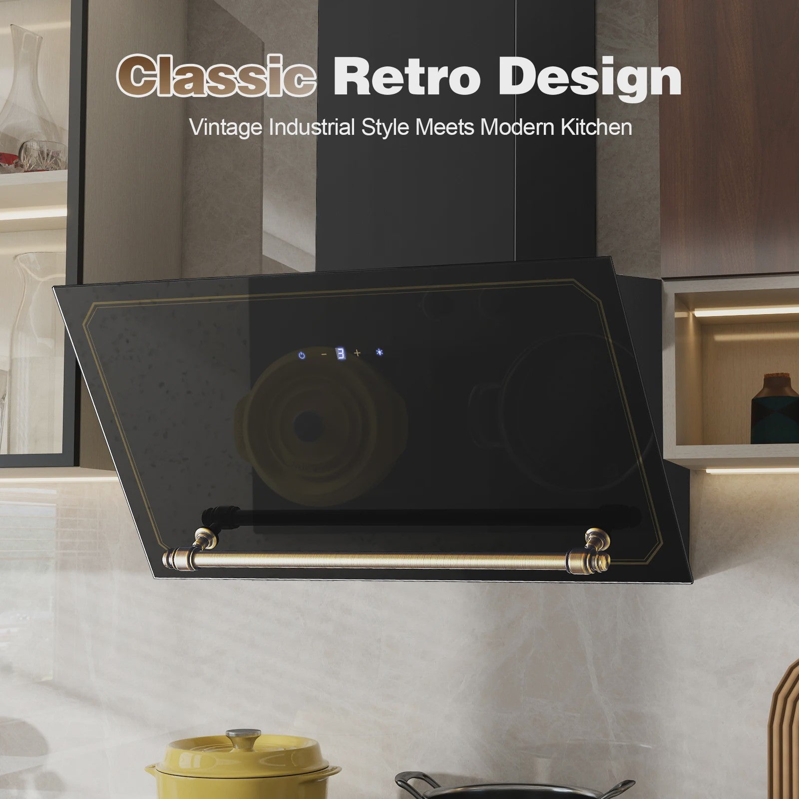 60cm Wandafzuigkap met 400m³/h, A+++ Energie, LED, Dubbel Filtersysteem en Retro Design