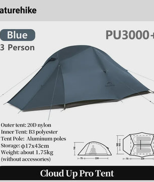 Naturehike Cloud Up PRO 3-Persoons Tent - Ultralicht & Waterdicht voor Outdoor Avonturen