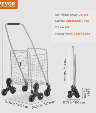 Opvouwbare Boodschappenkar met Traplift Wielen - Lichtgewicht & 45L Inhoud