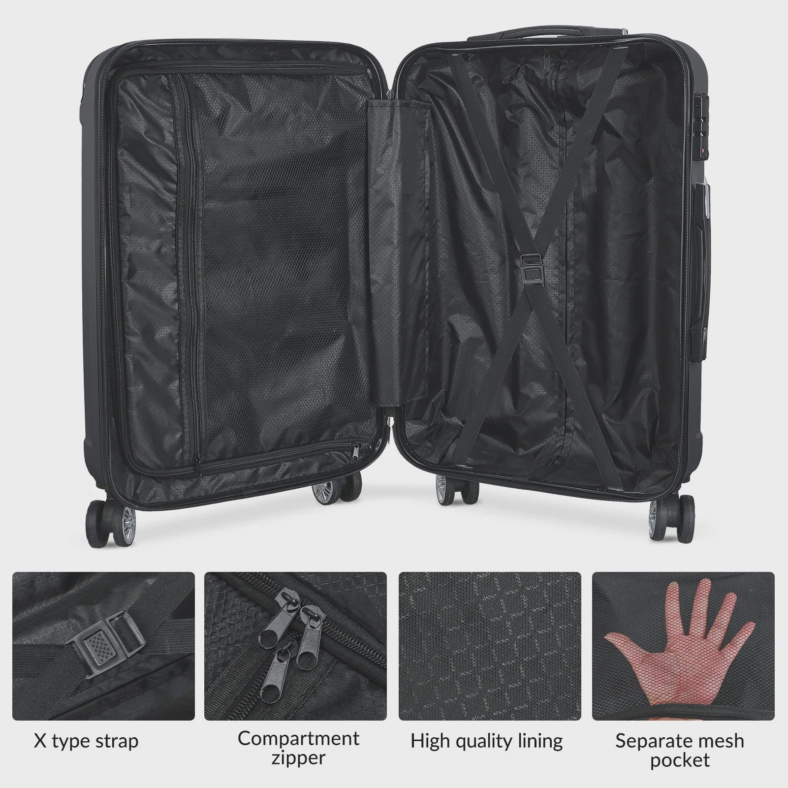 3-delige Hardcase Koffer Set: Lichtgewicht ABS Trolley met TSA Slot en Spinner Wielen
