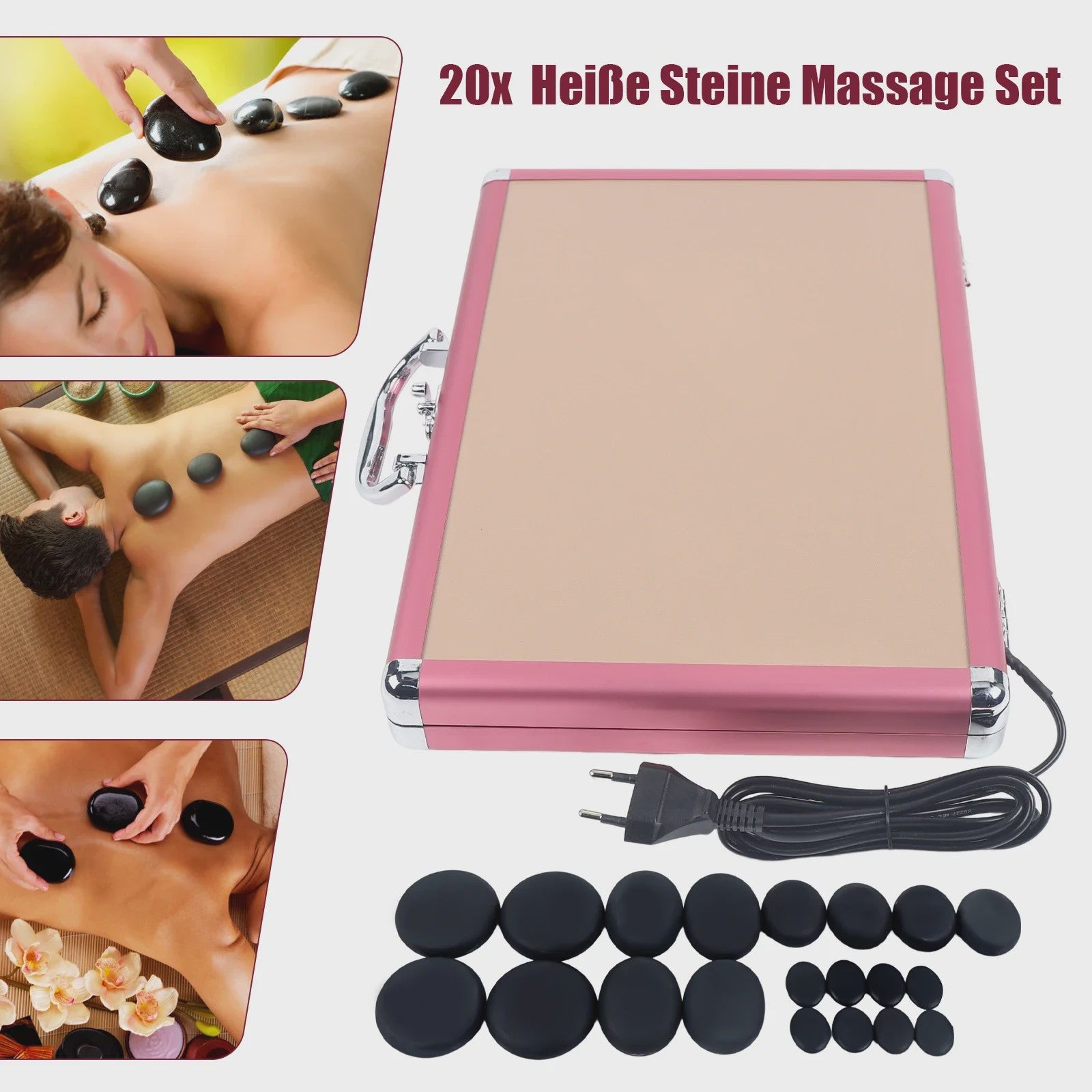 Set van 20 Basalt Hot Stones met Draagbare Verwarmingsbox - Complete Massage Starter Set