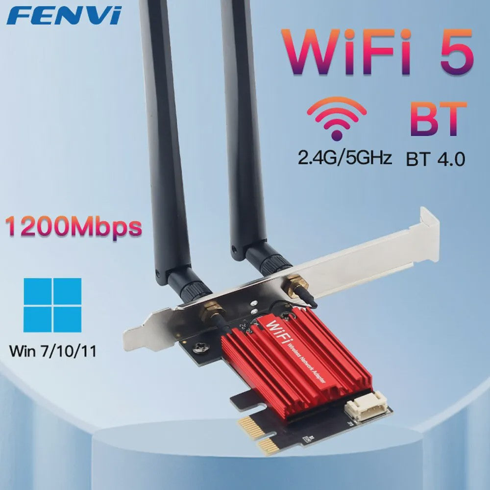 FENVI AC1200 WiFi 5 PCI-E Netwerkkaart met Bluetooth 4.0 - Dual Band 2.4GHz/5GHz voor Desktop (Win 7/8/10/11)