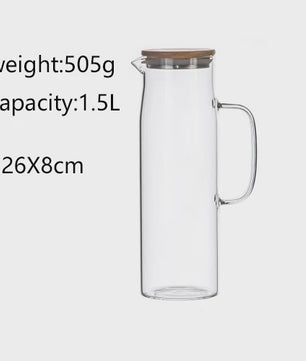 Glazen Karaf met Bamboe Deksel & Filter - 1000ML/1500ML - Voor Water, Sap & Koffie