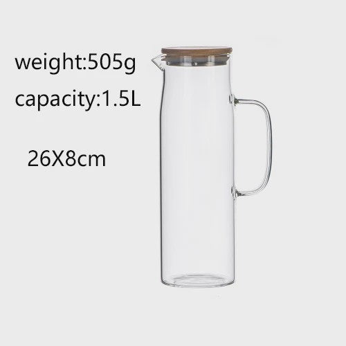 Glazen Karaf met Bamboe Deksel & Filter - 1000ML/1500ML - Voor Water, Sap & Koffie
