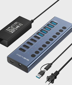 Acasis 16-Poorts USB Hub 10Gbps met Individuele Schakelaars & Snelle Data Transfer