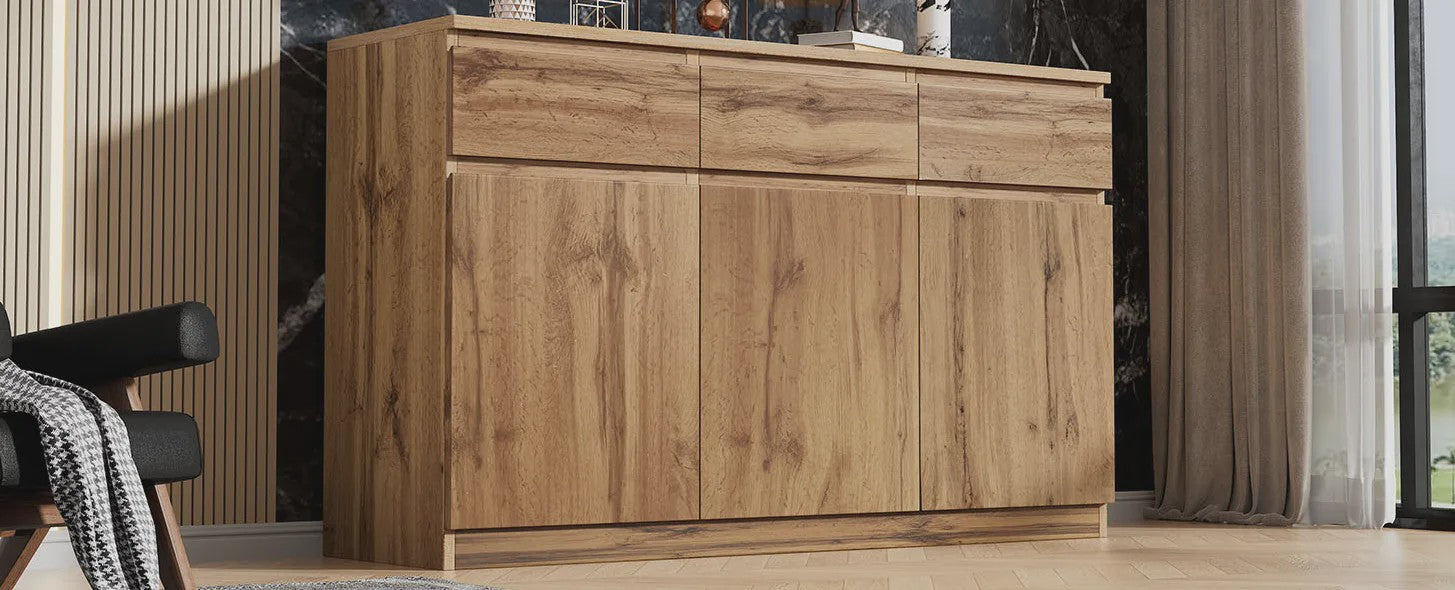 Houten Sideboard met 3 Deuren en 3 Lades - 135x40x81 cm