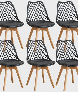 Moderne Eetkamerstoelen Set (4/6 stuks) - Mesh Rug, Houten Poten & Gestoffeerde Zitting