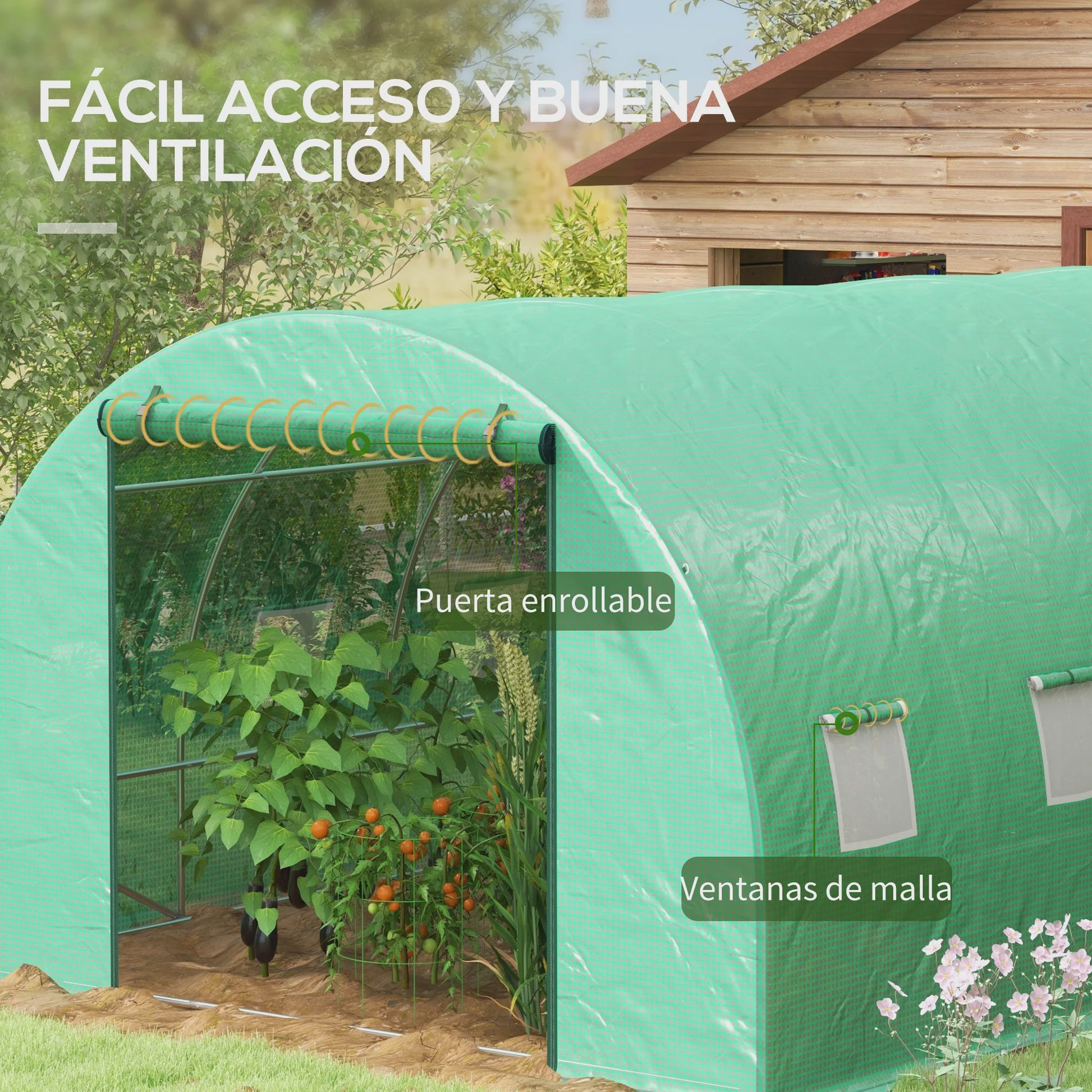 Outsunny Grote Tuinkas met Geïntegreerd Irrigatiesysteem - 6x3x2m - Groen