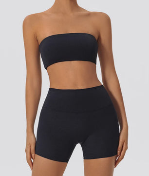 Strapless Sportset Dames: 2-delige Yoga Outfit met Crop Top en Shorts