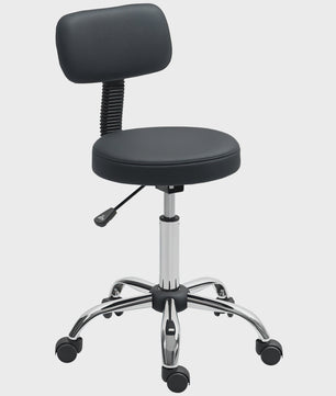 Zwarte Draaibare Kruk met Wielen en Rugleuning - In hoogte Verstelbaar (78-93 cm)