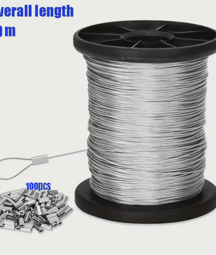 50m Roestvrij Staal Draadkabel met 50 Aluminium Klemmen - 7x7 Kern