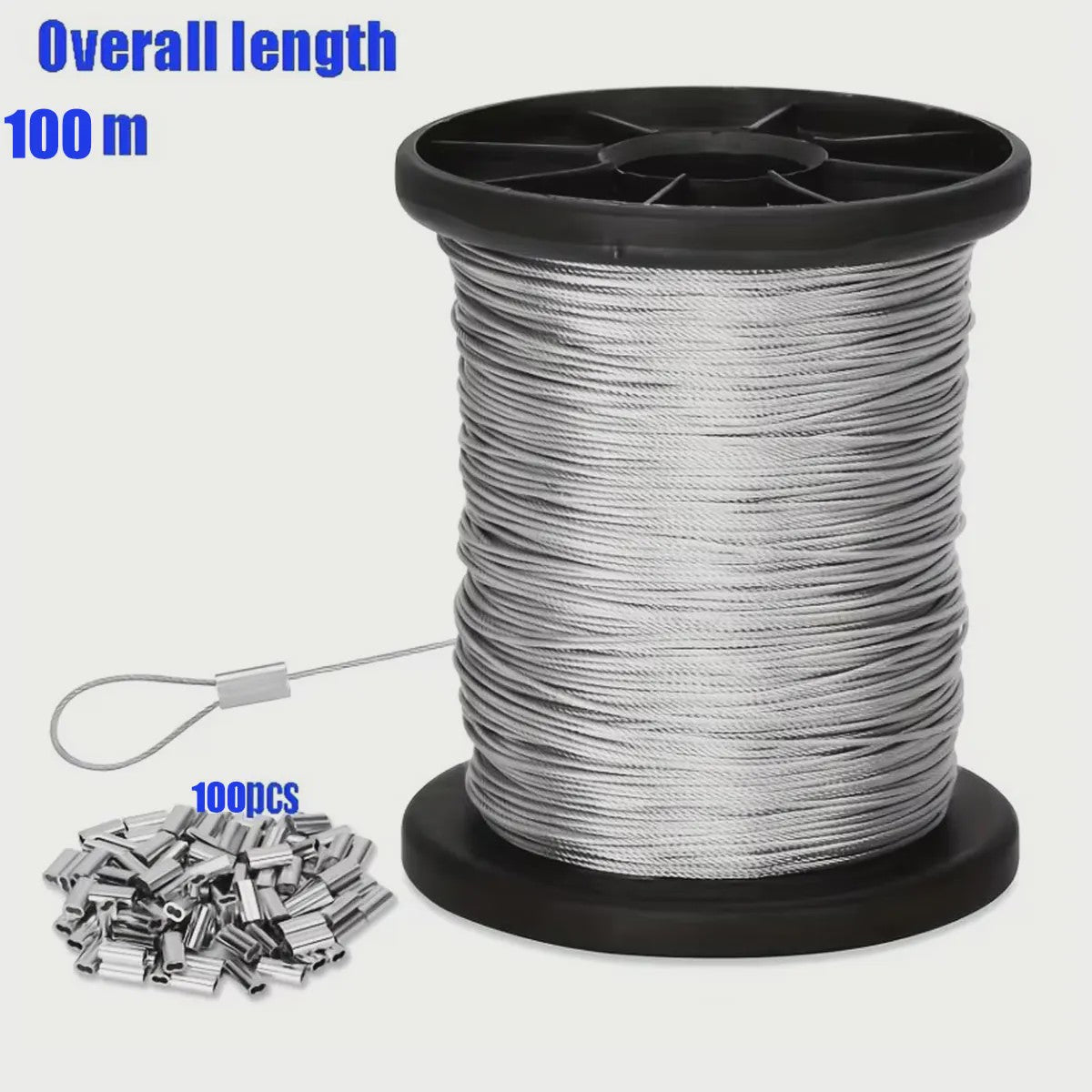50m Roestvrij Staal Draadkabel met 50 Aluminium Klemmen - 7x7 Kern