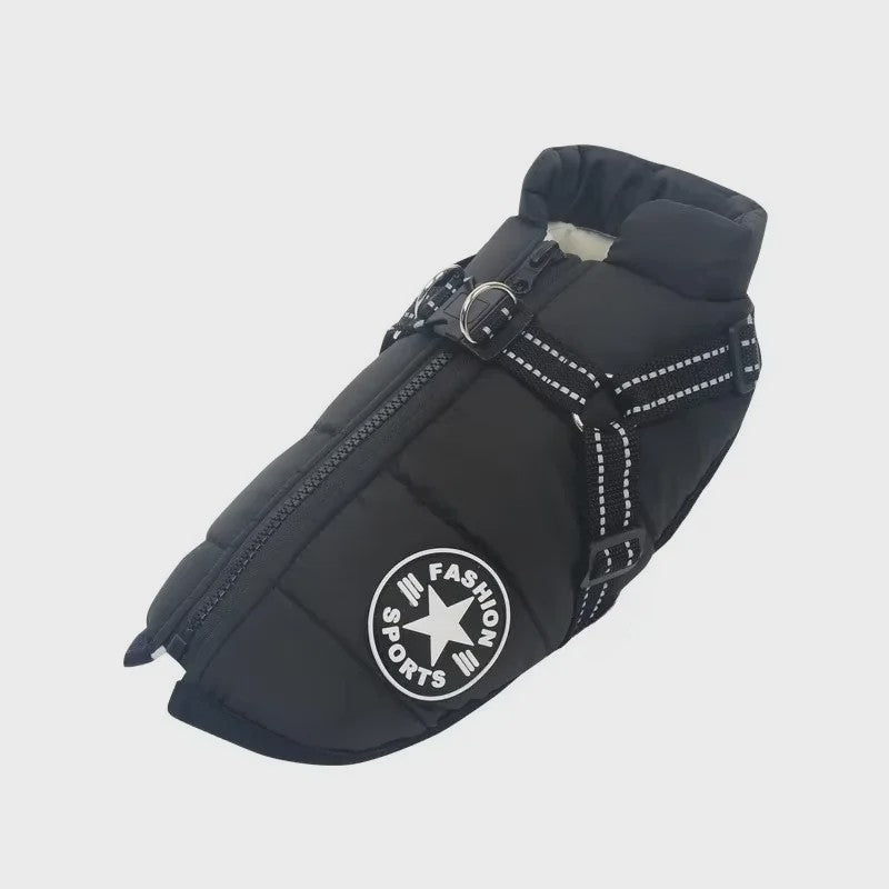 Grote Hond Winterjas met Geïntegreerd Harnas - Waterdicht & Warm