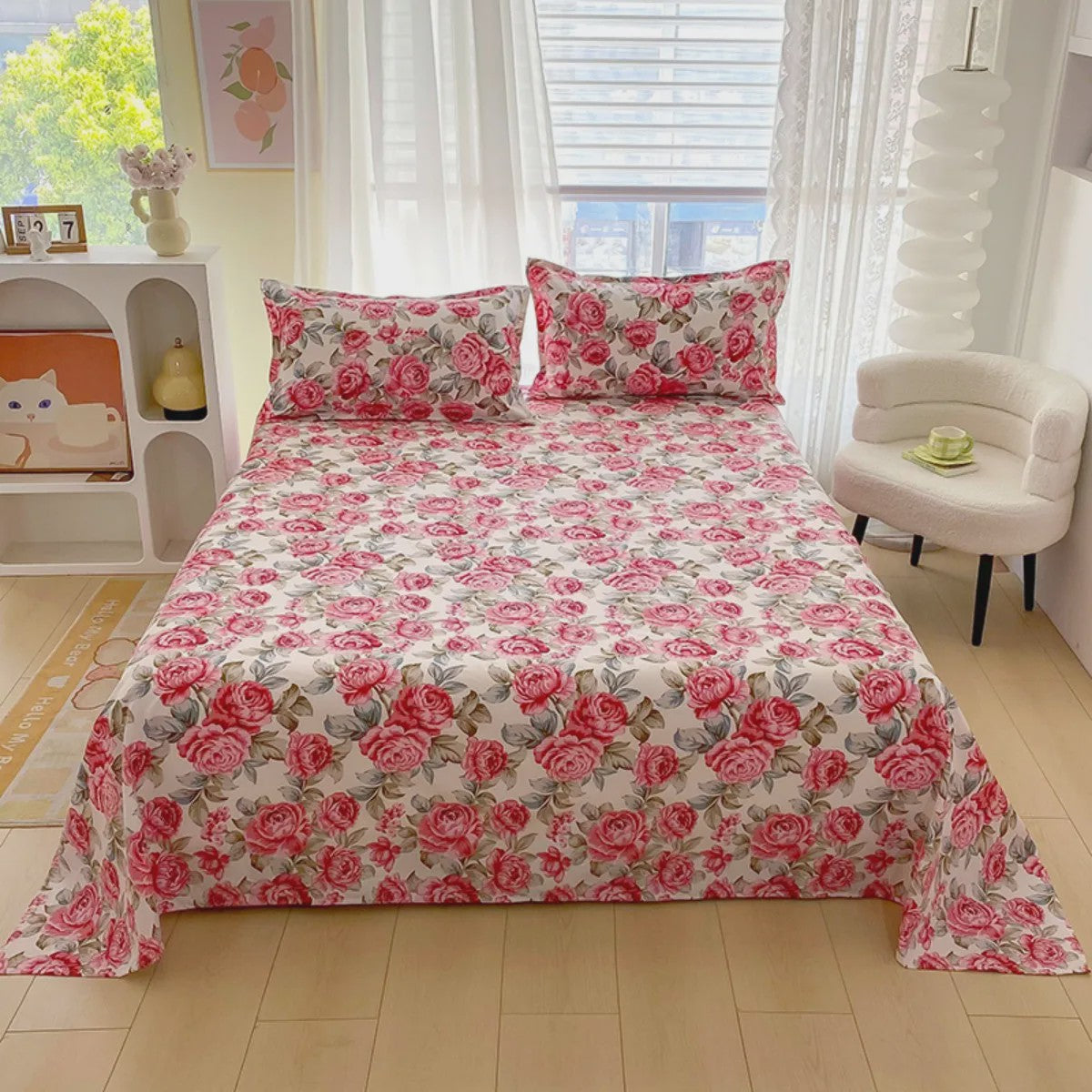 Rood Bloemenprint Top Sheet - Diverse Maten - 150x200 cm