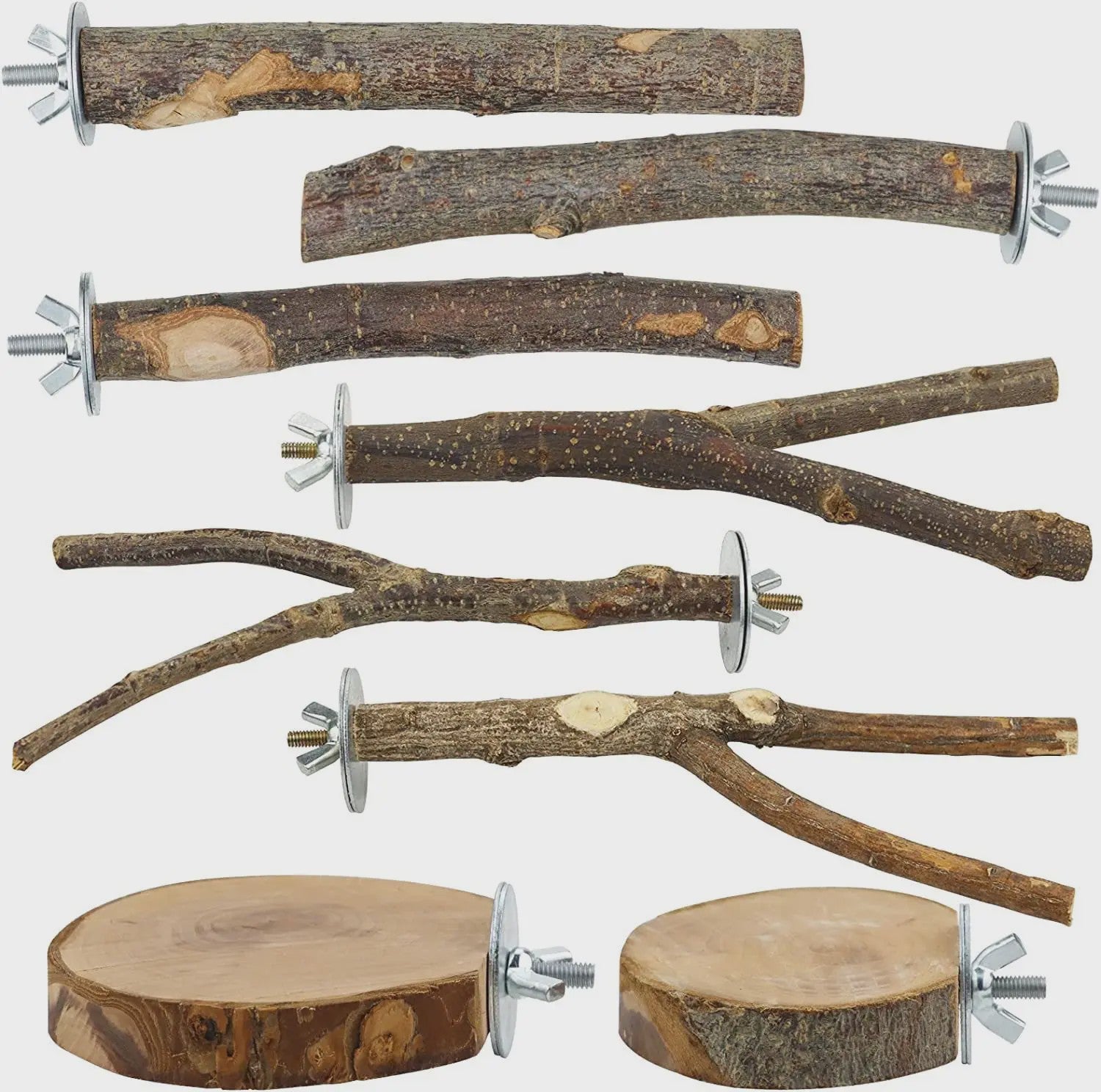 Natuurlijke Houten Papegaai Zitstok Set - Kauwbaar & Pootverzorgend Speelgoed