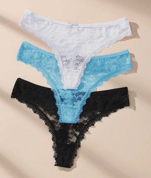 3-Pack Dames Strings van Kant en Mesh - Sexy Transparant Ondergoed