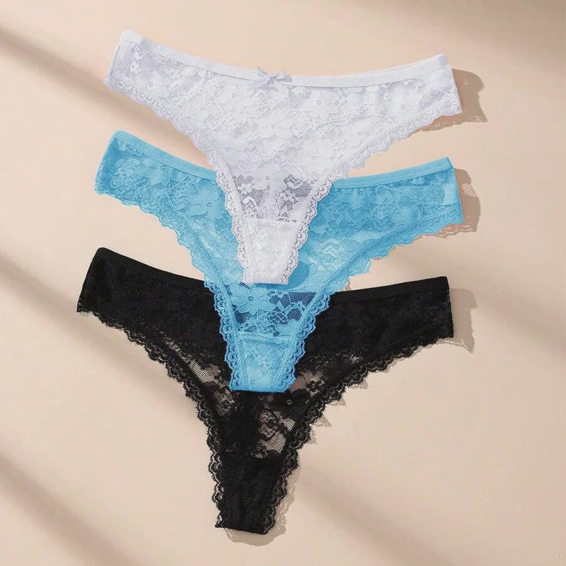 3-Pack Dames Strings van Kant en Mesh - Sexy Transparant Ondergoed