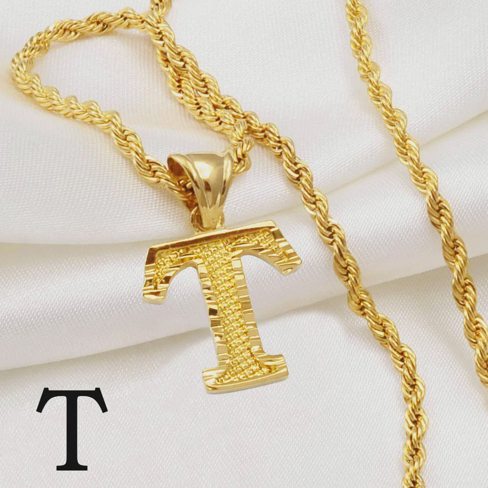 Gouden Initiaal Ketting met Touwketting - Kies Uw Letter (A-Z)