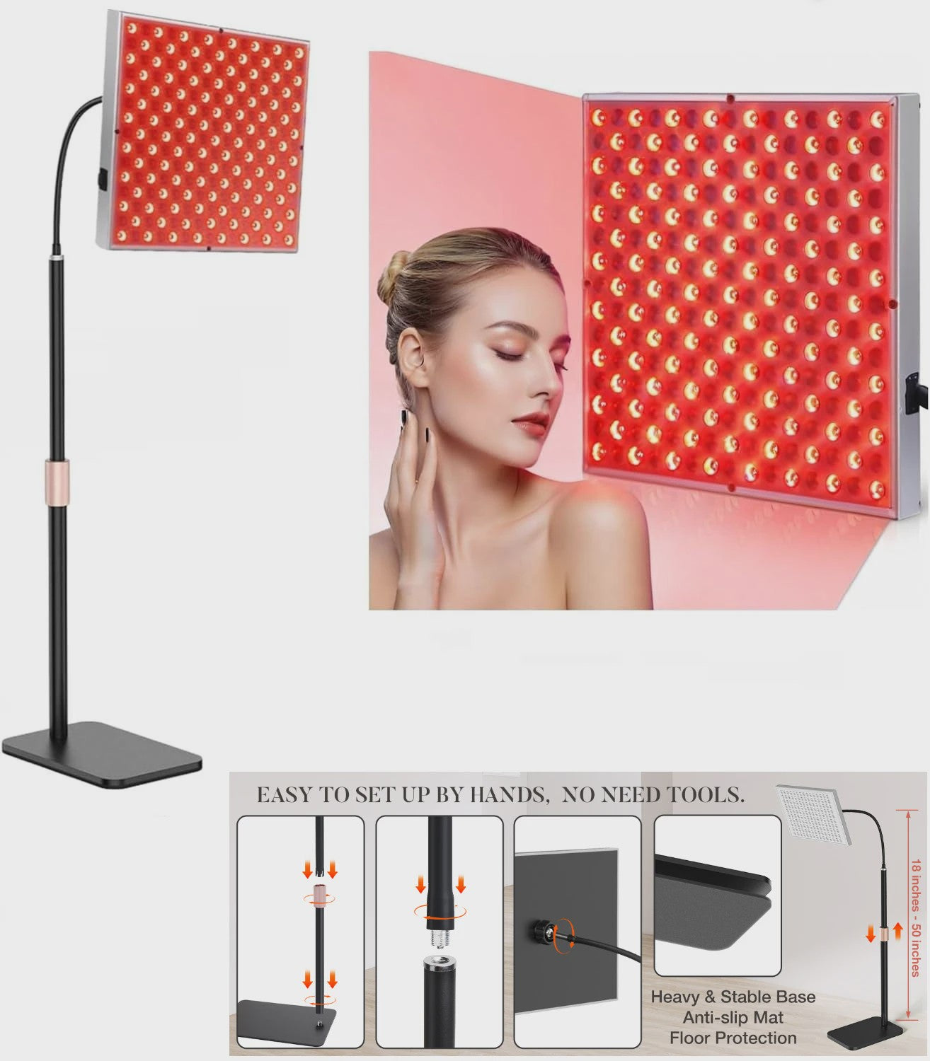 Roodlichttherapie Lamp met Verstelbare Standaard - 660nm & 850nm NIR LED