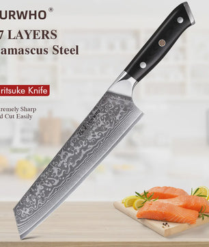 TURWHO 8.5-inch Kiritsuke Koksmes - 67 Lagen Damascus Staal