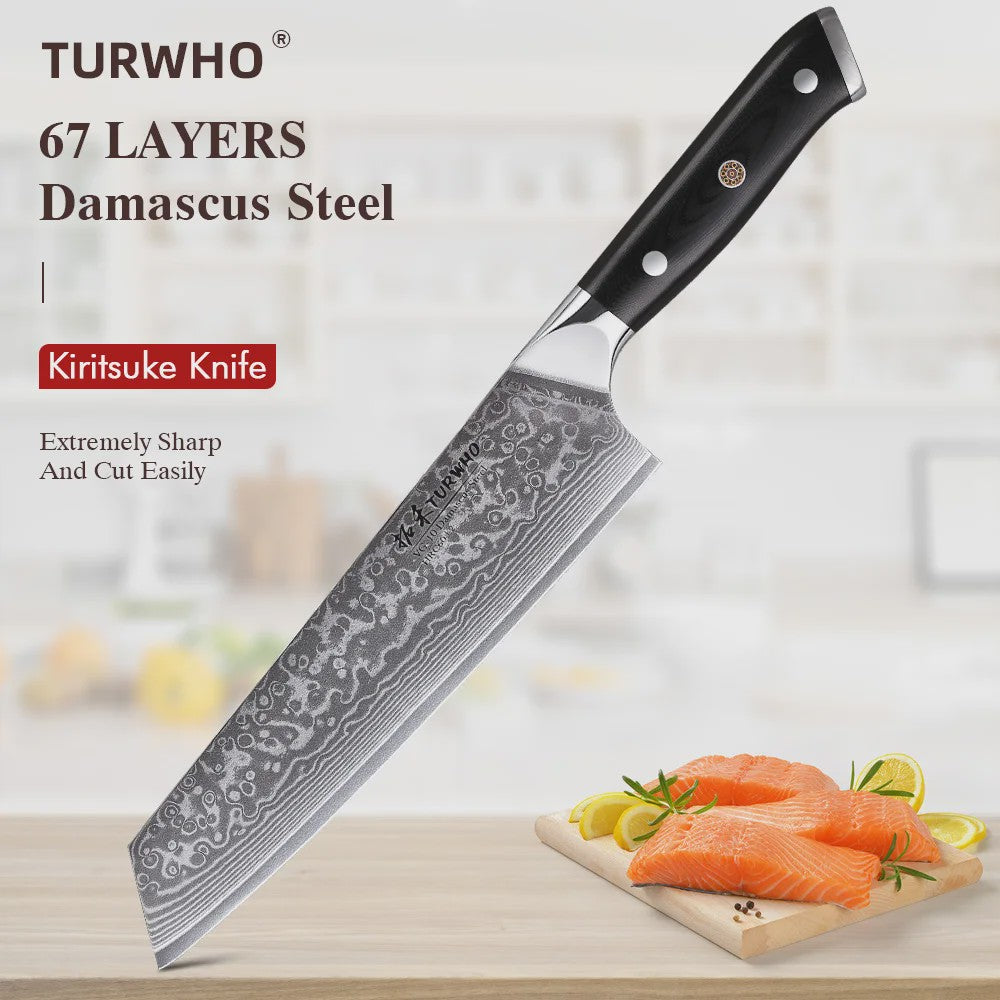 TURWHO 8.5-inch Kiritsuke Koksmes - 67 Lagen Damascus Staal