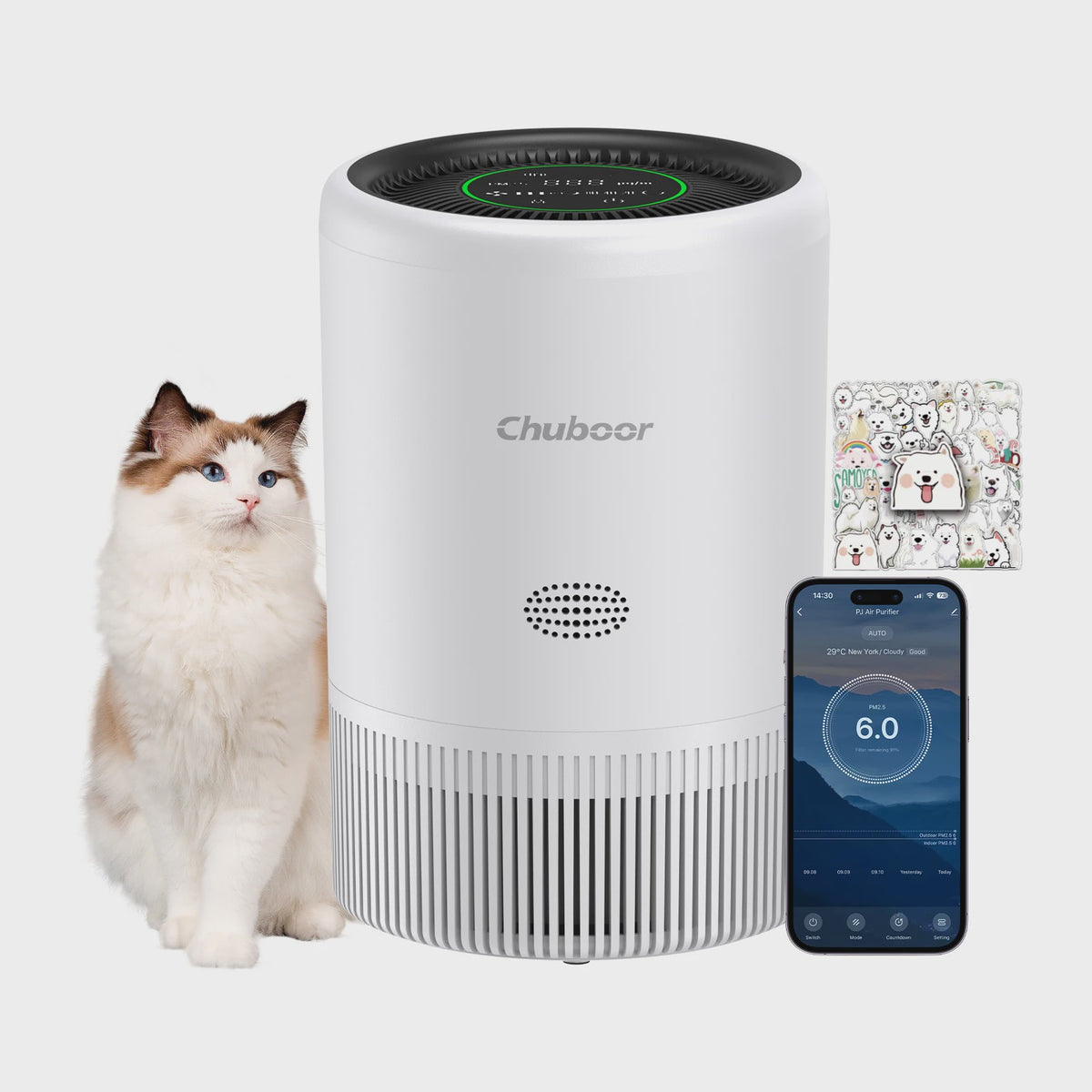 Chuboor PJ08 Luchtreiniger met HEPA Filter, App Bediening & PM2.5 Display voor Huis en Slaapkamer