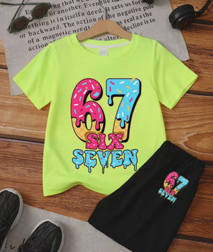 Funny Six Seven Italian Brainrot 67 Number Print Kids Short Sleeved Suit Children Clothing T-Shirt + Shorts 2pc Set Boys Clothes