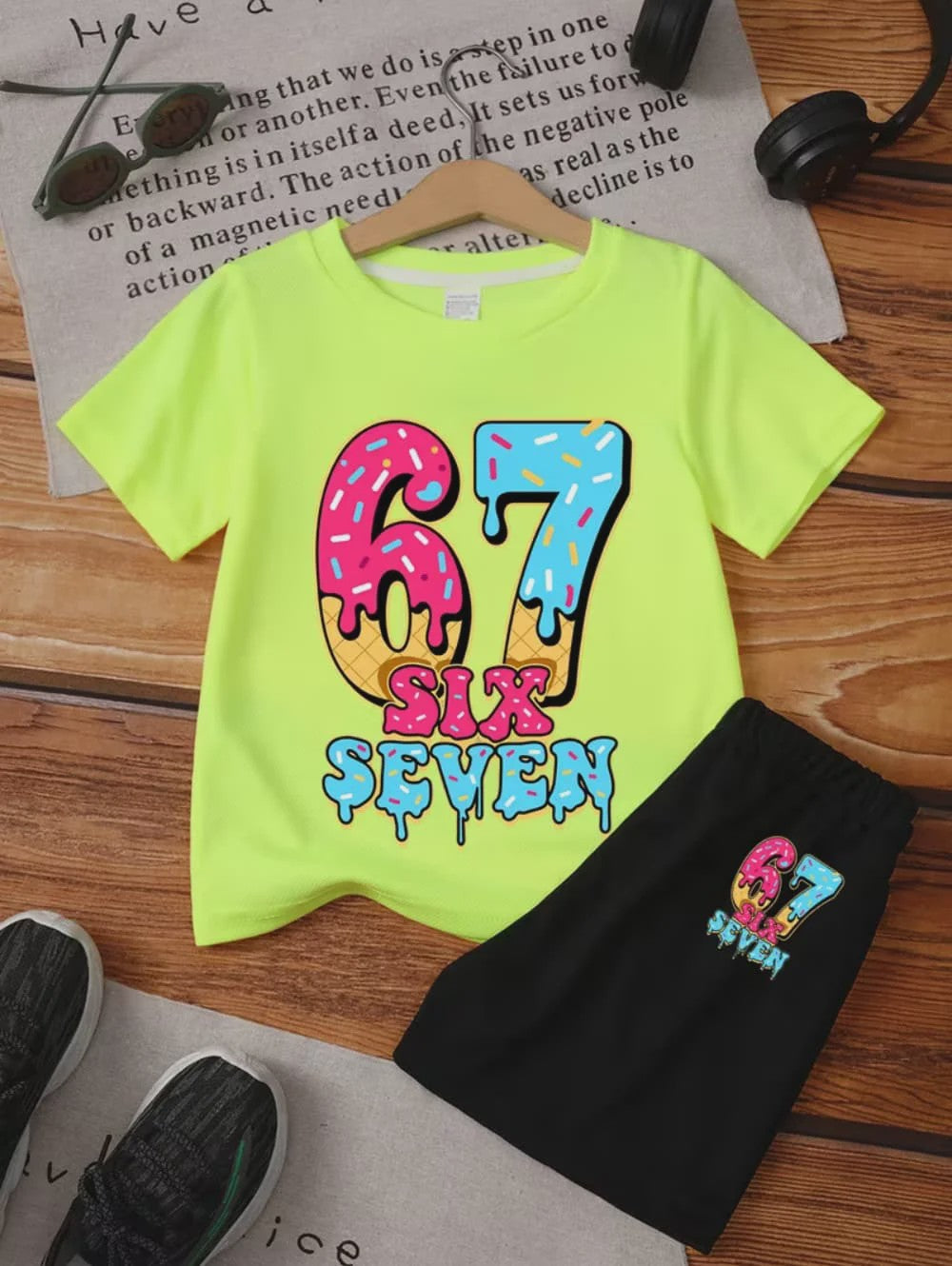 Funny Six Seven Italian Brainrot 67 Number Print Kids Short Sleeved Suit Children Clothing T-Shirt + Shorts 2pc Set Boys Clothes