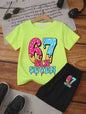Funny Six Seven Italian Brainrot 67 Number Print Kids Short Sleeved Suit Children Clothing T-Shirt + Shorts 2pc Set Boys Clothes