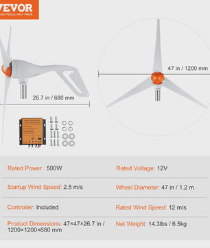 Krachtige Windturbine Generator 12V 500W/800W met MPPT Controller - Duurzame Energie voor Huis, Boerderij & Camper