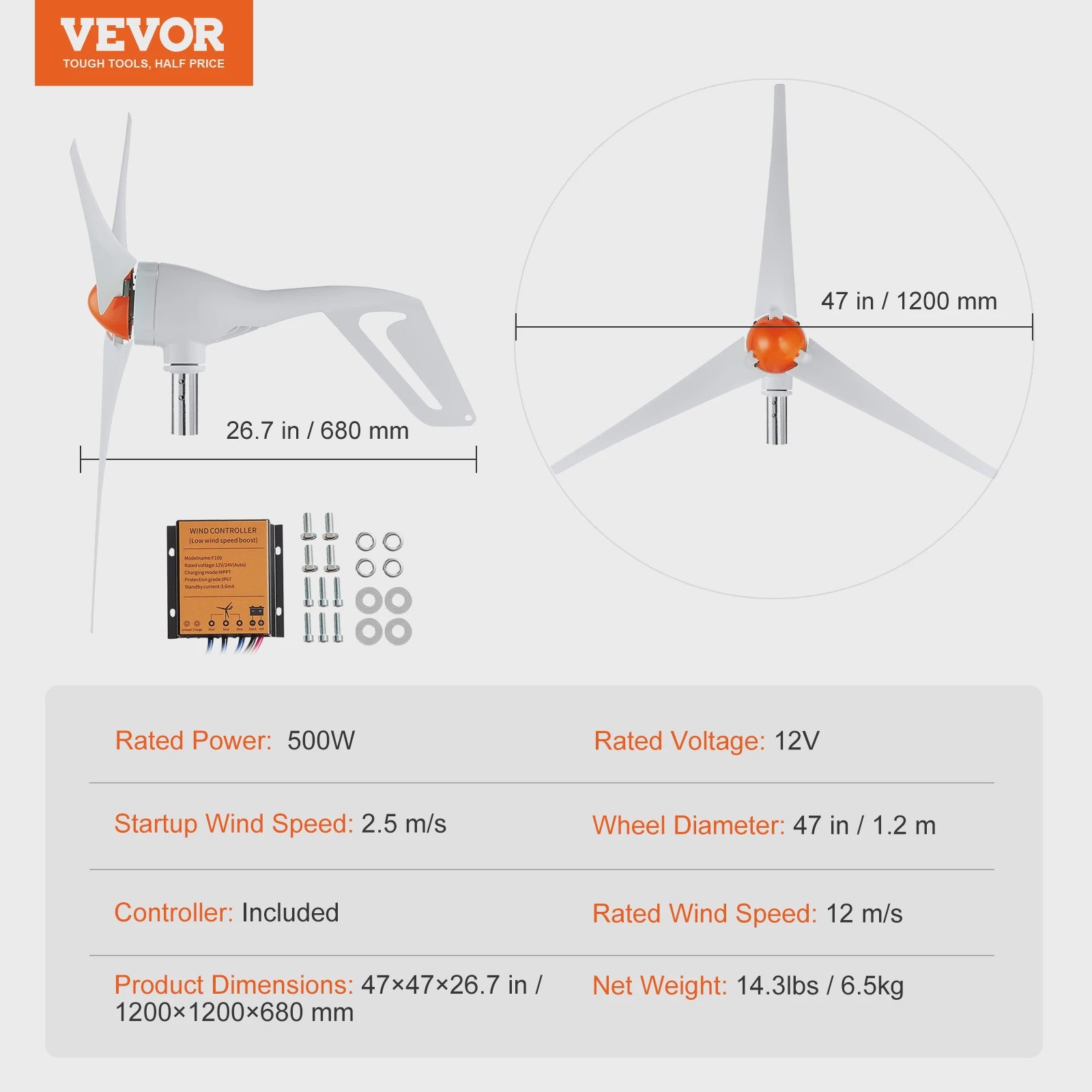 Krachtige Windturbine Generator 12V 500W/800W met MPPT Controller - Duurzame Energie voor Huis, Boerderij & Camper