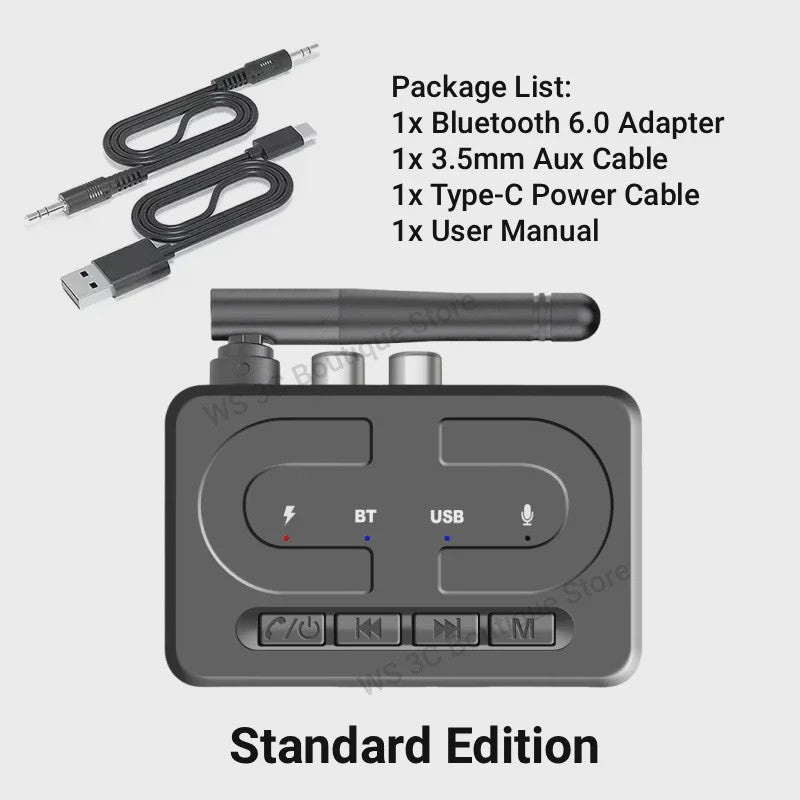 Bluetooth 6.0 Audio Ontvanger met Microfoon - AUX, RCA, USB - Draadloze HIFI Stereo Adapter voor Auto & Speaker