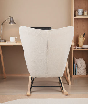 Luxe Teddy Fleece Schommelstoel Beige - Comfortabele Relaxfauteuil met Houten Basis