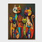Abstracte Katten Canvas Schilderij - Kleurrijk Cartoon Dieren Poster Kunst