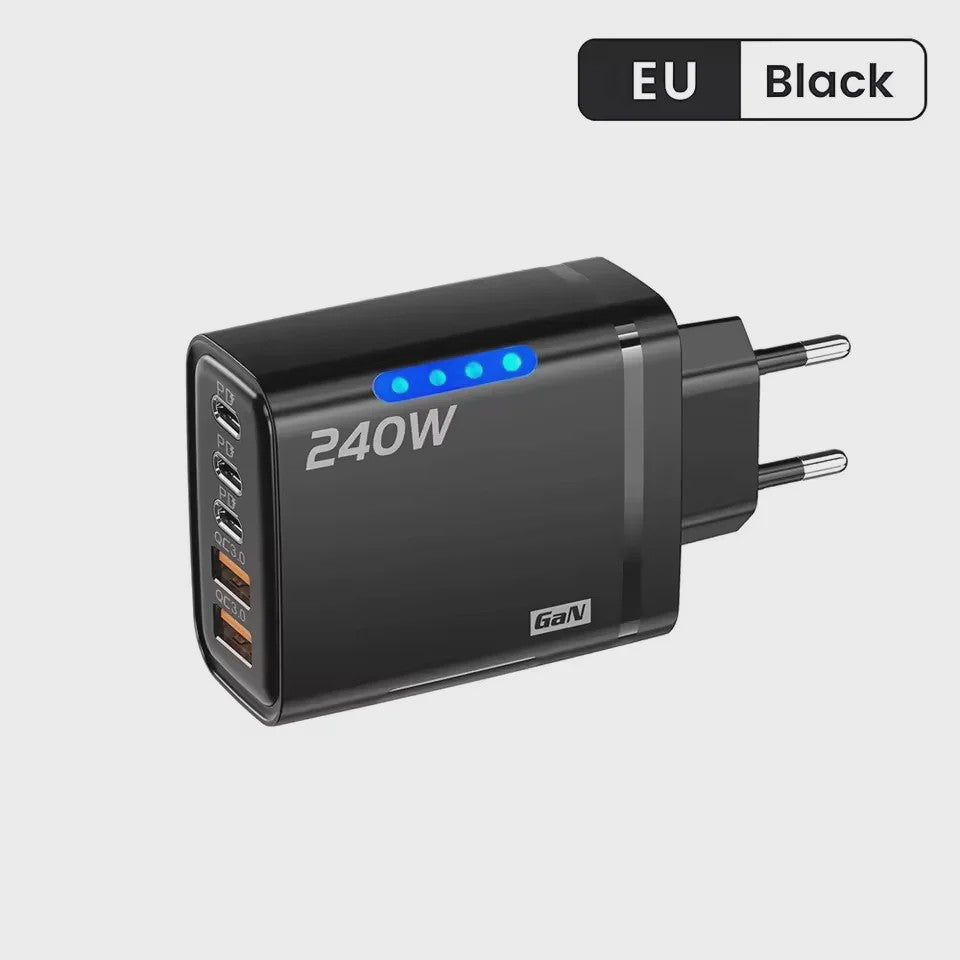 240W GaN 5-Poorts Snellader | USB-C PD & QC 3.0 | EU/US Stekker