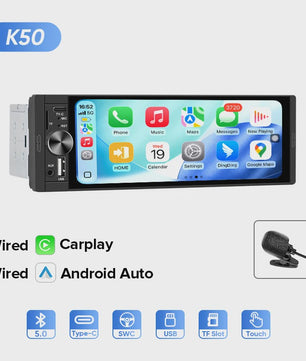 AINAVI 1 DIN Universele Autoradio met 6.36" HD IPS Touchscreen, Wireless CarPlay & Android Auto, Bluetooth 5.0