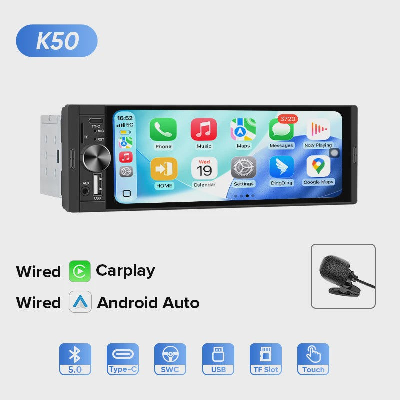 AINAVI 1 DIN Universele Autoradio met 6.36" HD IPS Touchscreen, Wireless CarPlay & Android Auto, Bluetooth 5.0