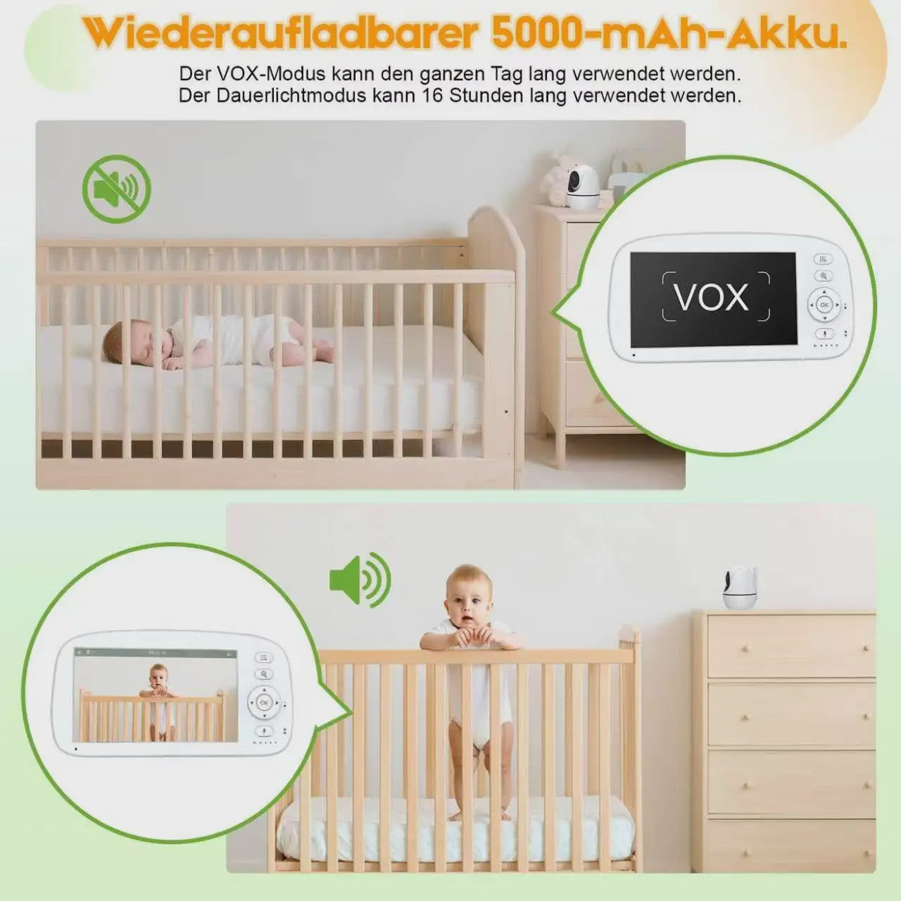 Babyfoon met 720P Camera, 5-Inch HD Scherm, Zoom, Nachtzicht en Temperatuursensor
