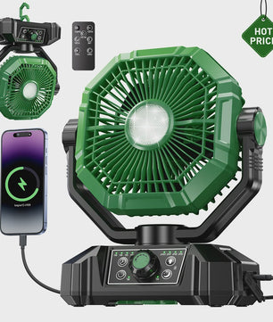 Draagbare 20000mAh Camping Ventilator met LED Lamp, Afstandsbediening & 8 Snelheden - Ideaal voor Buiten, Tent, Werkplaats
