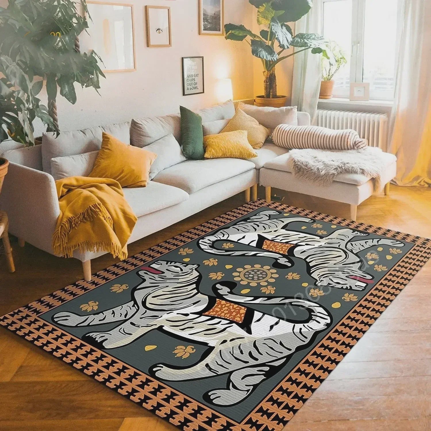 Bohemian Tibetaanse Tijger Vloerkleed - Antislip Decoratief Kleed voor Woonkamer & Slaapkamer