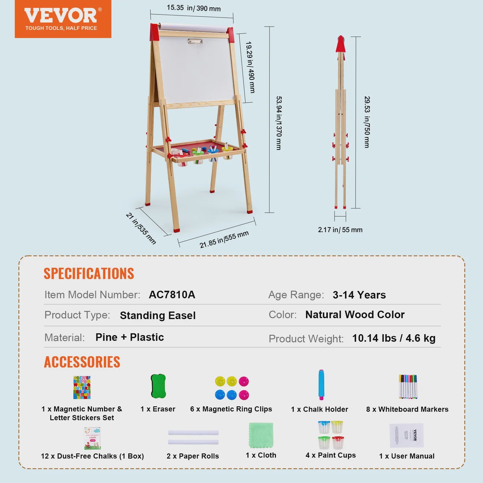 Dubbelzijdig Houten Teken-easel voor Kinderen met Whiteboard & Krijtbord - Inclusief 37 Accessoires