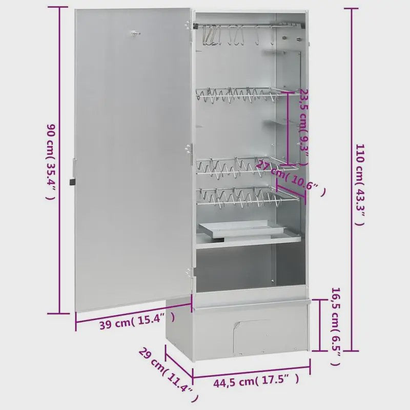 Verticale Rookoven 44.5x29x110 cm van Verzinkt Staal - Voor Vlees, Vis, Kaas & Worst