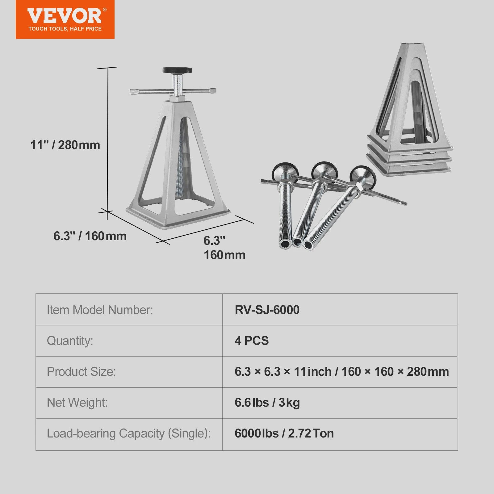 4x Aluminium RV Stabilisator Jack - 6000 Lbs Hefvermogen per stuk - Leveling Jacks voor Camper & Caravan