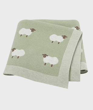 Zachte Gebreide Katoenen Baby Deken - 90x70cm - Schapenprint - Wieg, Kinderwagen