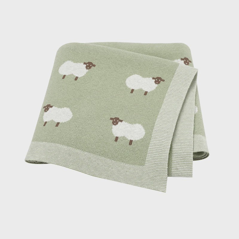 Zachte Gebreide Katoenen Baby Deken - 90x70cm - Schapenprint - Wieg, Kinderwagen