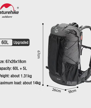 Naturehike Klimrugzak 60+5L - Ruime Outdoor Rugzak voor Reizen, Kamperen en Klimmen met Regenhoes