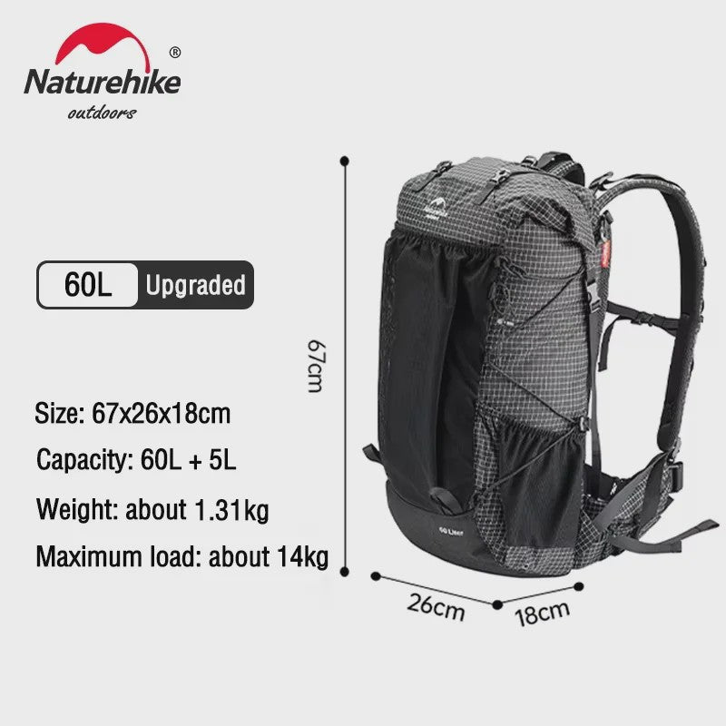 Naturehike Klimrugzak 60+5L - Ruime Outdoor Rugzak voor Reizen, Kamperen en Klimmen met Regenhoes