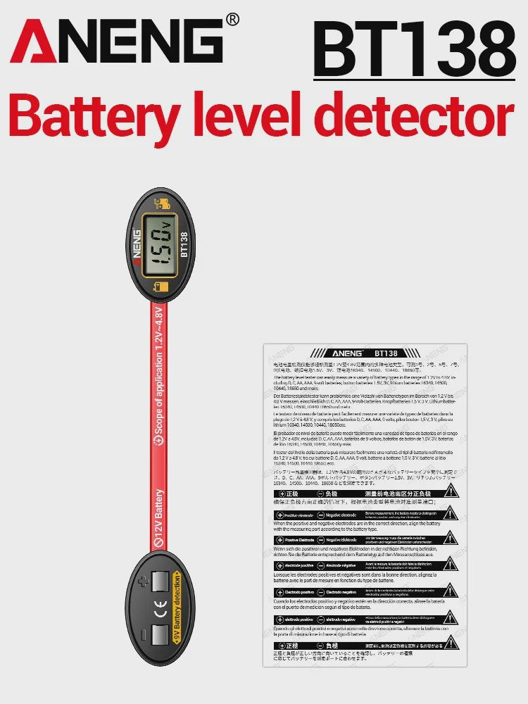 ANENG BT138 Universele Batterij Tester met LCD - Meet AA, AAA, C, D, 9V, Lithium & Knoopcel Batterijen