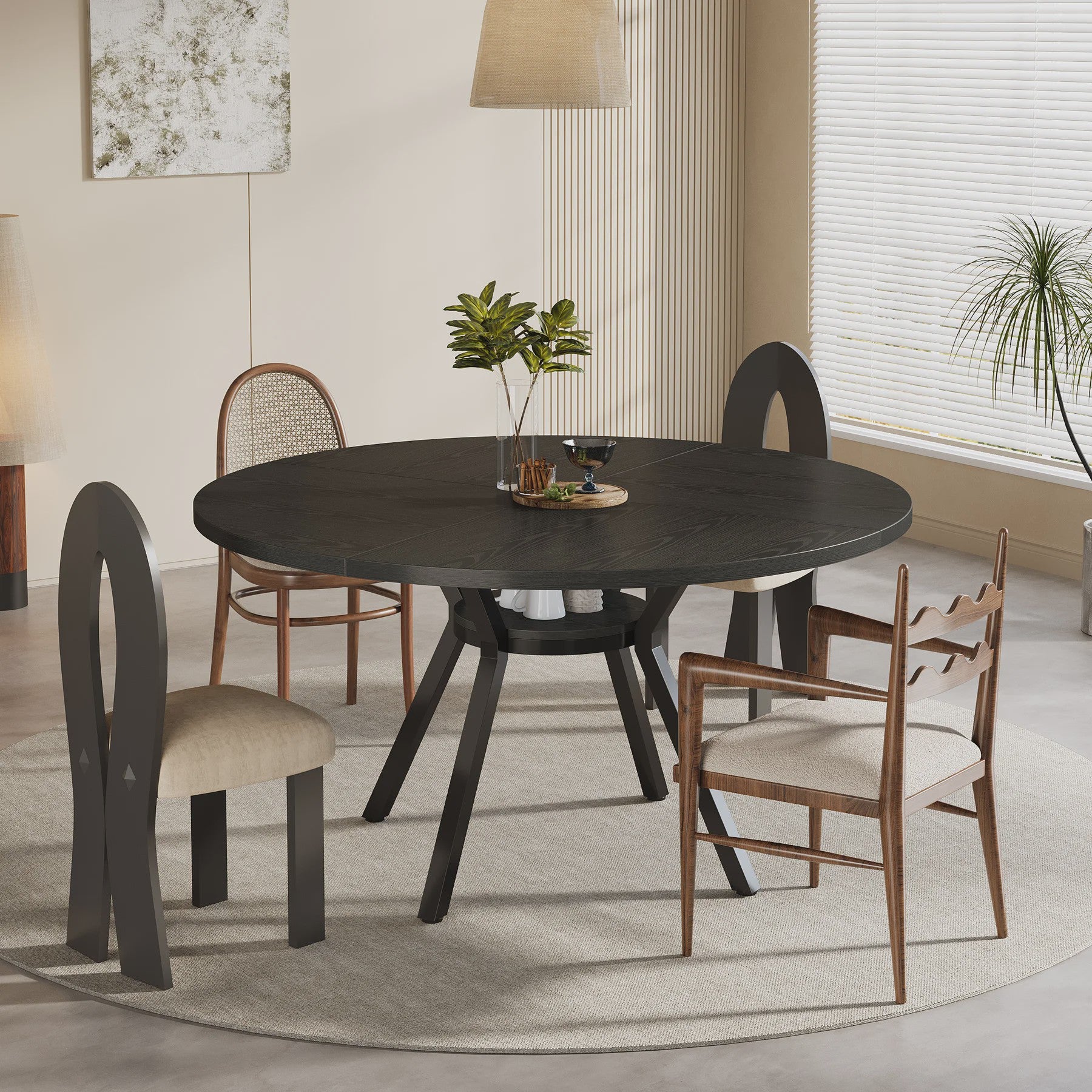 Ronde Eettafel 120cm met Opslag - Hout & Metaal - Geschikt voor 4-6 Personen