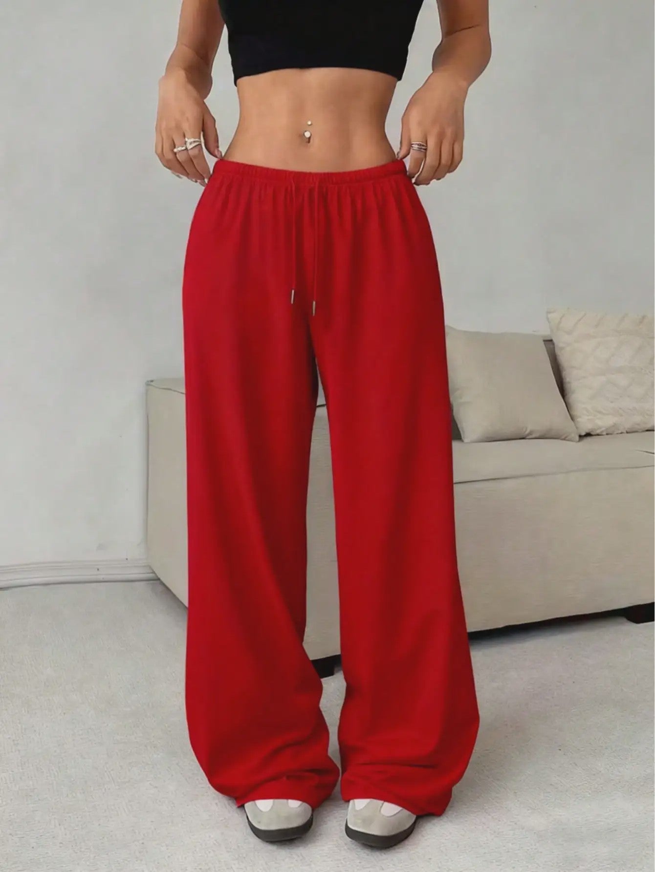 Dames Wijde Pijpen Joggingbroek met Trekkoord en Elastische Tailleband